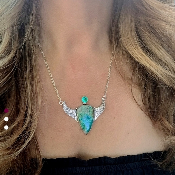 🩵 Boho Chrysocolla Gemstone Sterling Silver Neckkace - Picture 2 of 3